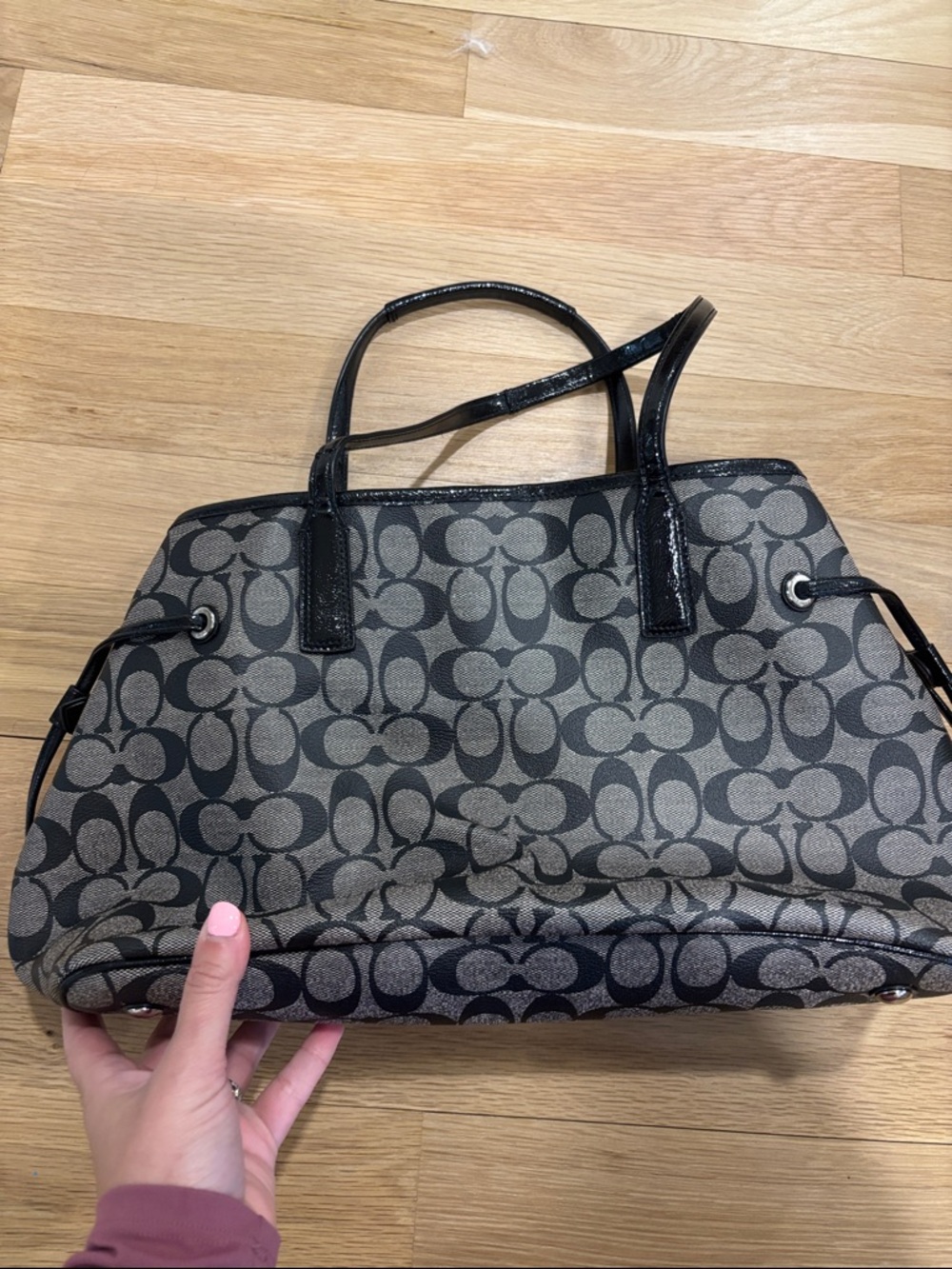 Coach Gray and Black Signature Canvas Stripe Tote - Picture 2 of 5